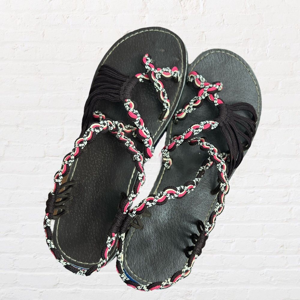 Freeway Black and Pink Braided Sandals